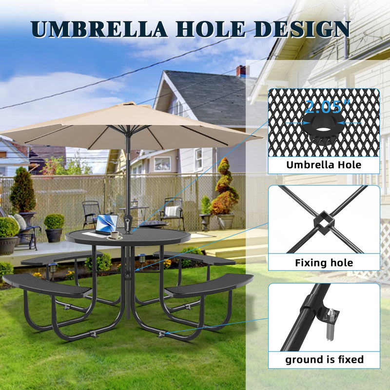 46" Round Picnic Tables With Umbrella Hole