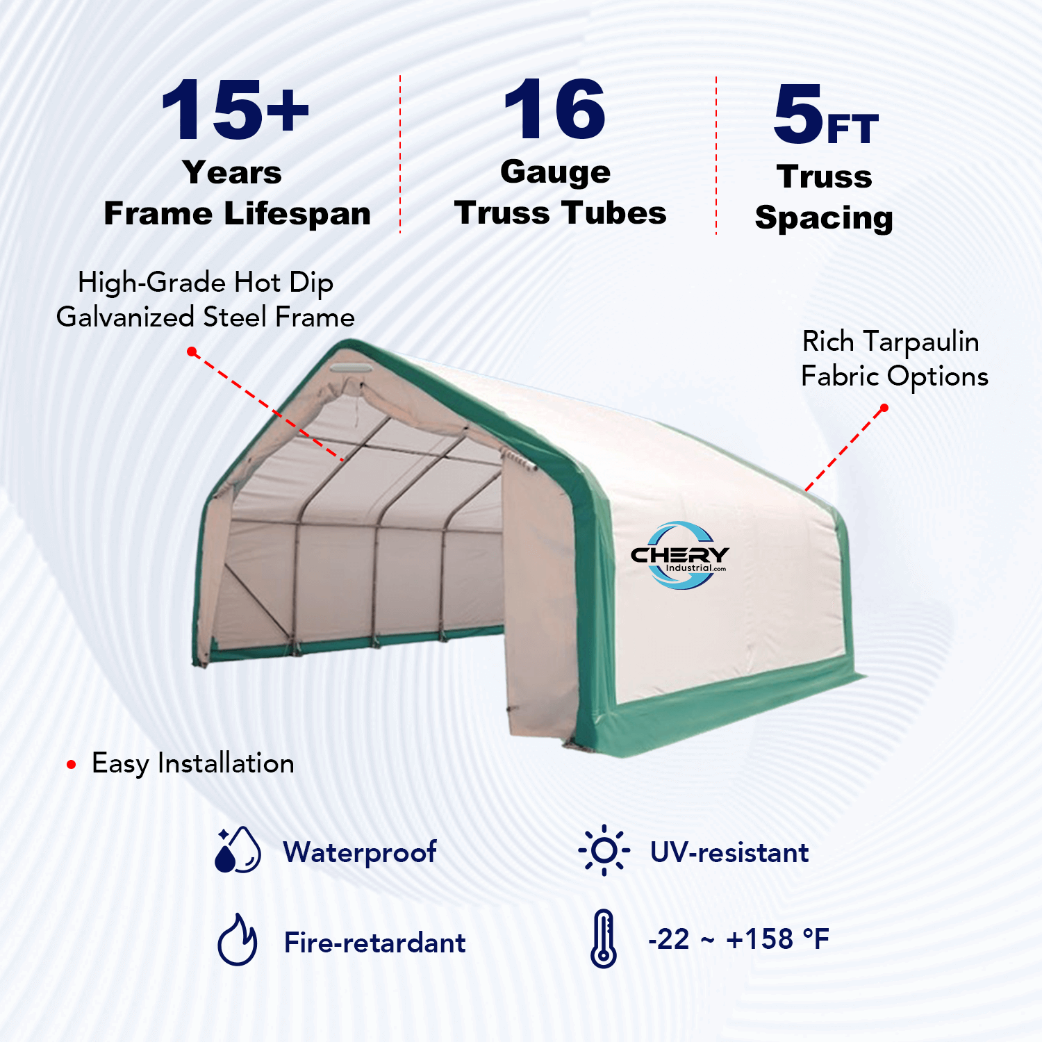 Single Truss Storage Shelter W20'xL20'xH12' Feature