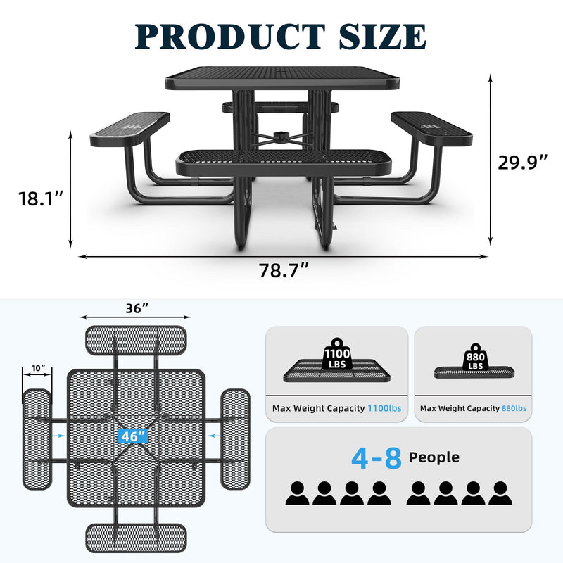 46" Square Picnic Table With Umbrella Hole