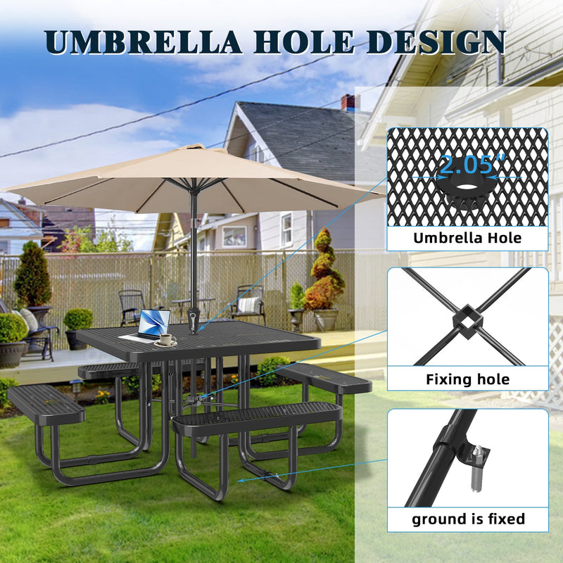 46" Square Picnic Table With Umbrella Hole