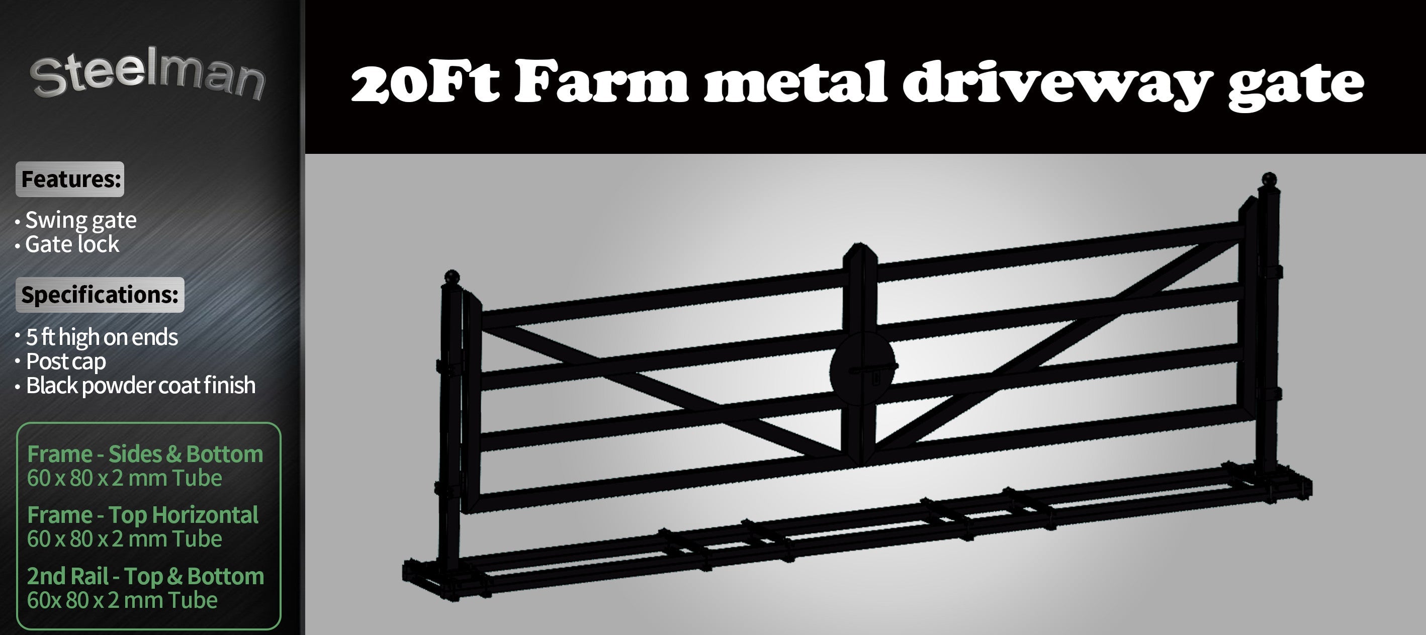 [BARGAIN]20ft Farm Metal Driveway Gate with Diagonal Tubes