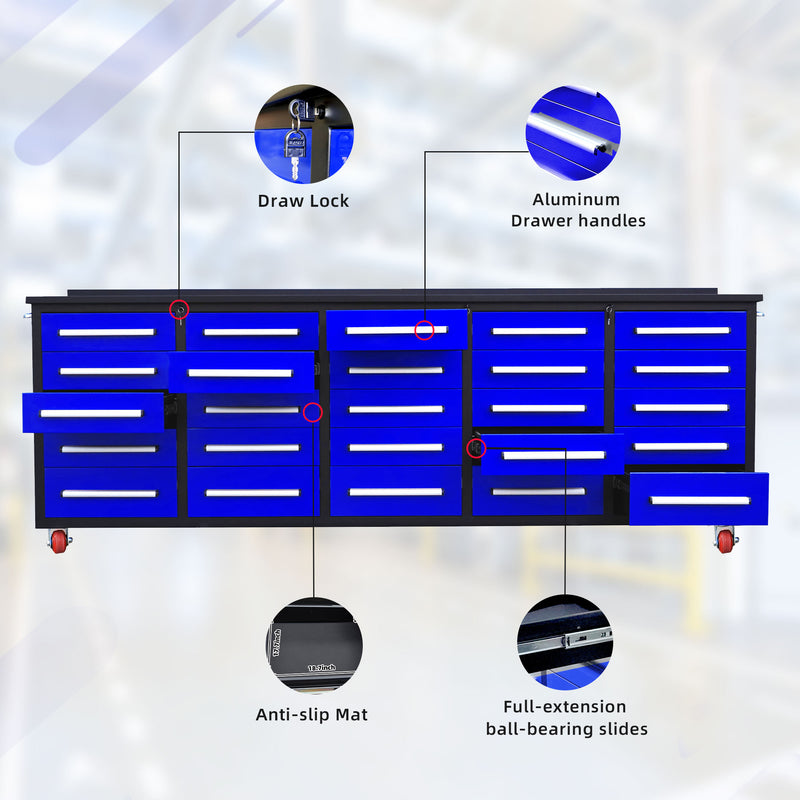 10ft Storage Workbench 25 Drawers with Wheels