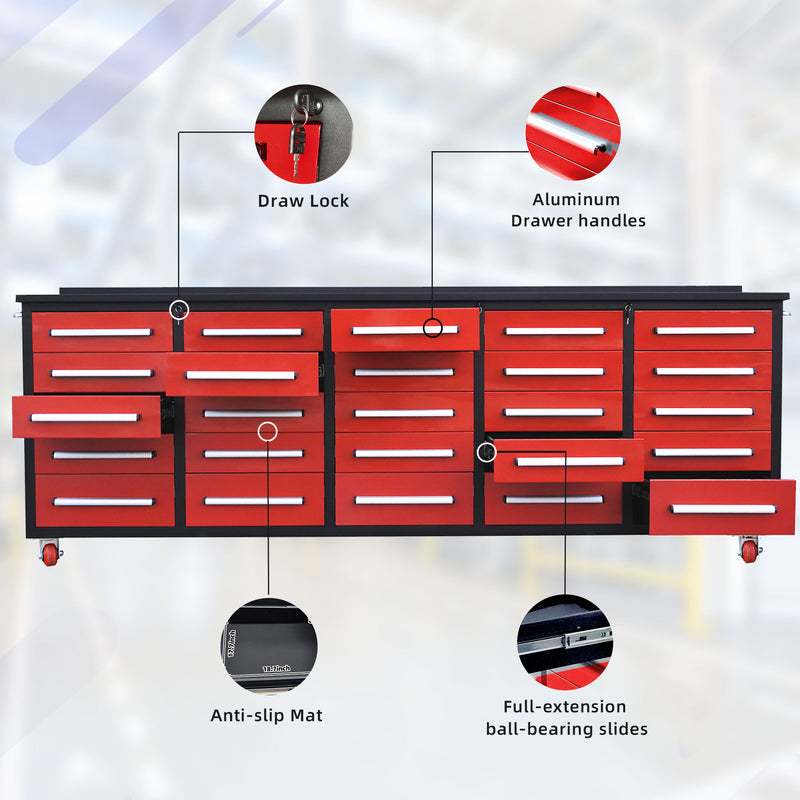 10ft Storage Workbench 25 Drawers with Wheels