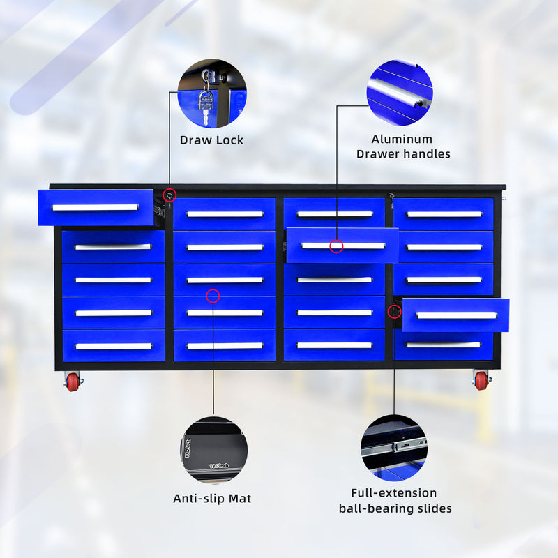 7ft Storage Workbench 20 Drawers with Wheels