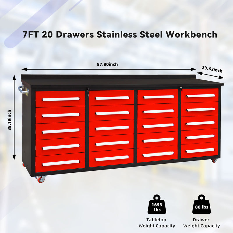 7ft Storage Workbench 20 Drawers with Wheels