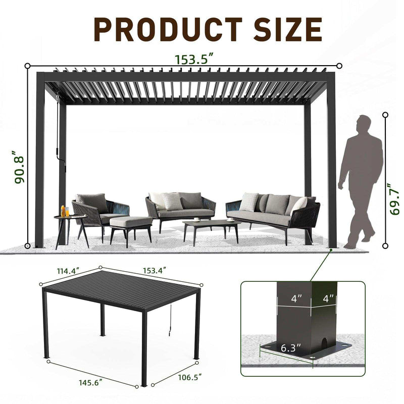 [AS-IS] 13x10 ft Aluminum Louvered Pergola with Adjustable Roof