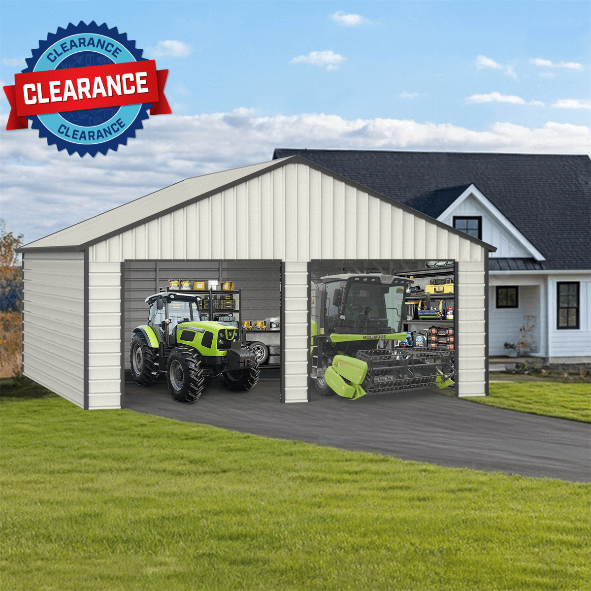 [CLEARANCE] 23' x 22' Double Garage Metal Shed