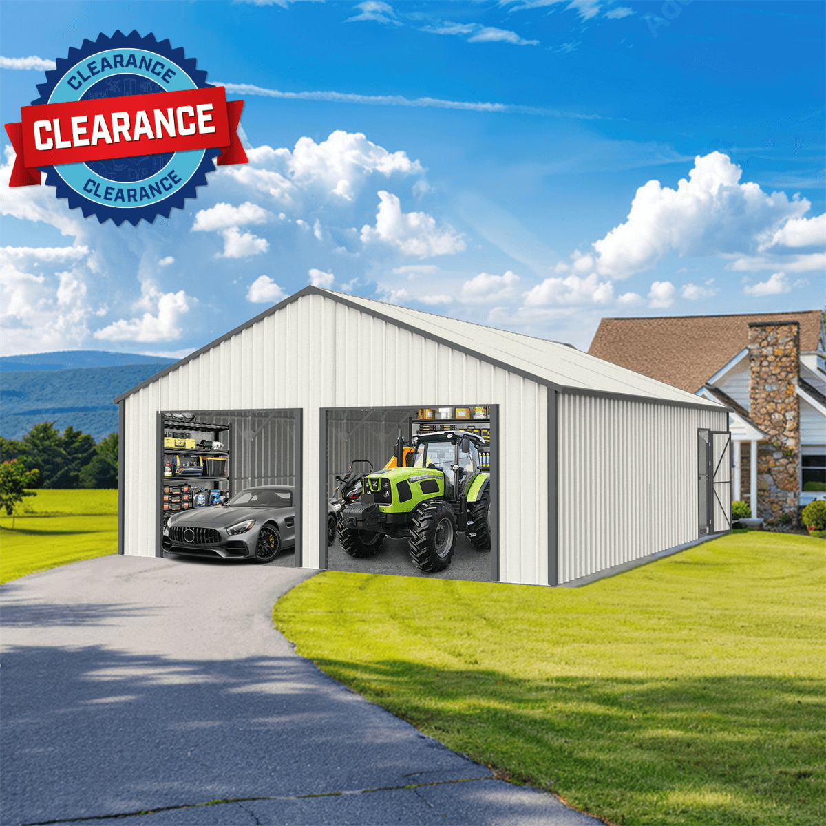 [CLEARANCE] 25' x 33' Double Garage Metal Shed